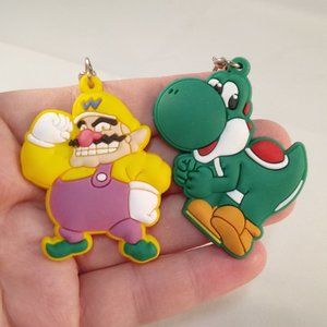 Men's Silver Mario Brothers Wario Yoshi Characters Keychain Key Ring Lot of 2